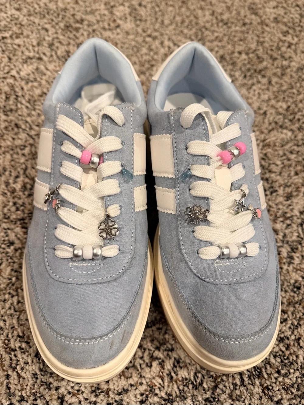 💙 Madden Girl Light Blue and White Platform Sneakers with Charm Accents